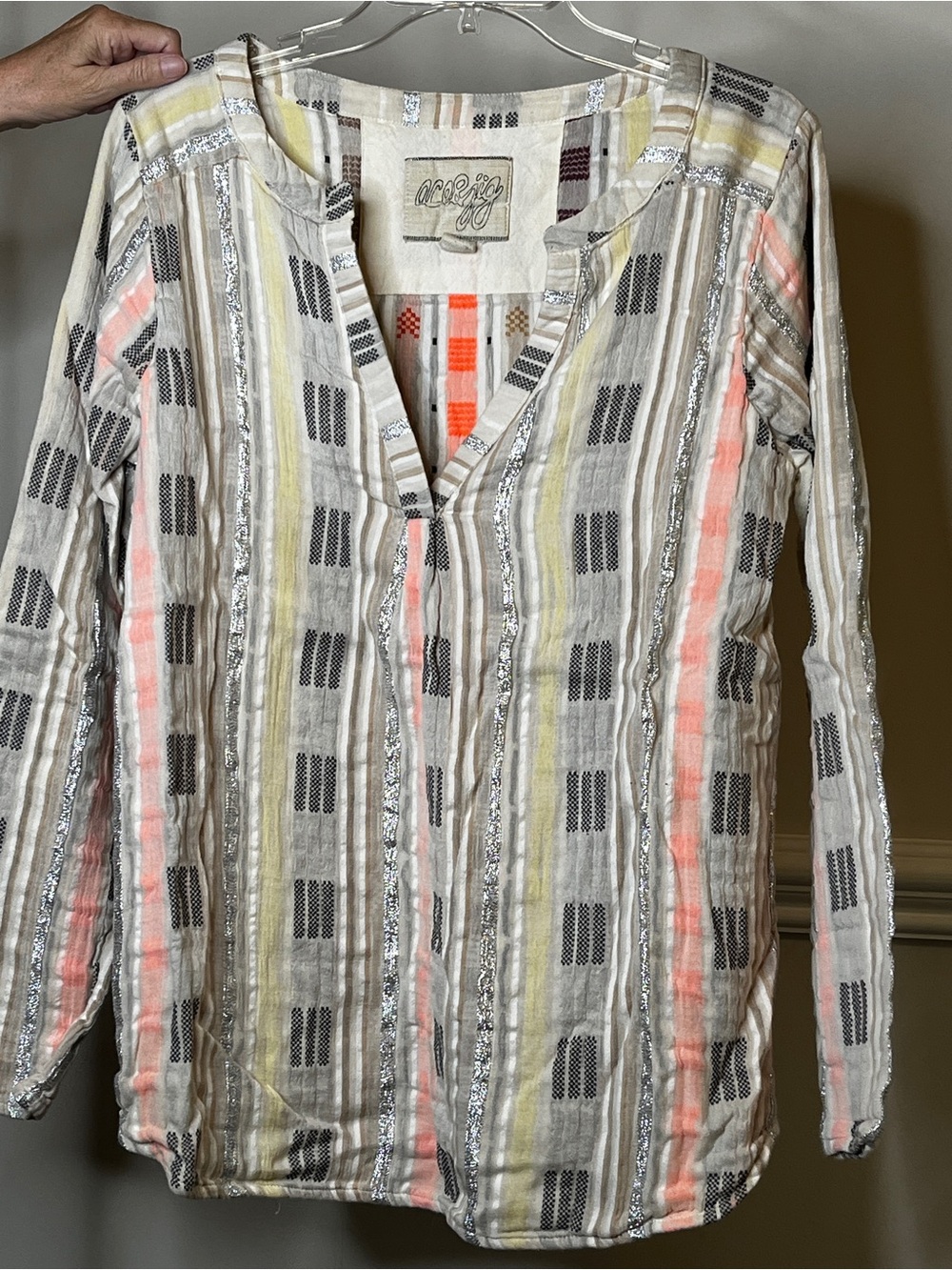 Ace & Jig Cream Striped Blouse with Metallic Silver Accents